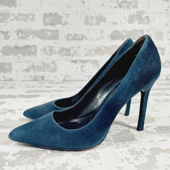 Charles David Blue Fine Suede Leather Pointy Toe High Heels O753 - Picture 1 of 13